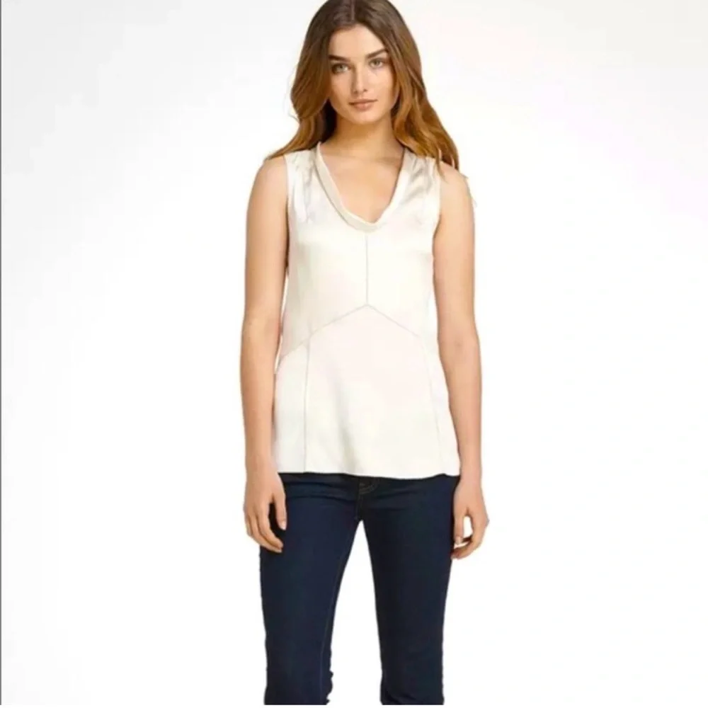 TORY BURCH Jasmine 100% Silk Shell Cow Neck Tank Top Ivory Cream